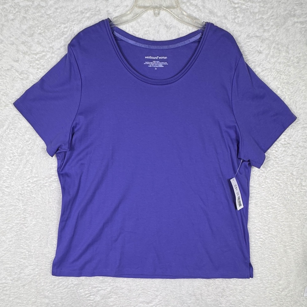 Westbound Woman T-Shirt Womens 2X Purple Casual Basic Scoop Neck Cotton Tee